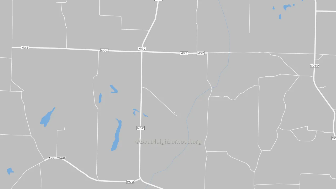 Walk Grade map of Mount Airy, MO, walkable areas in green and car-dependent areas in red