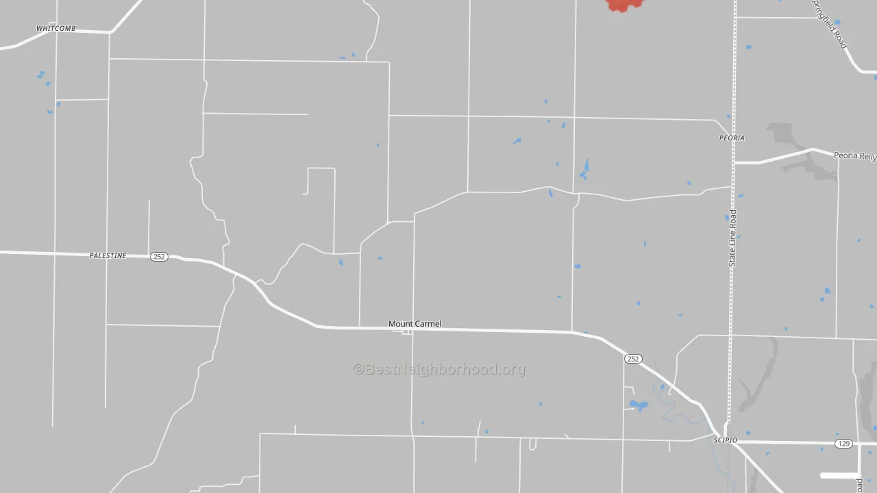 Walk Grade map of Mount Carmel, IN, walkable areas in green and car-dependent areas in red