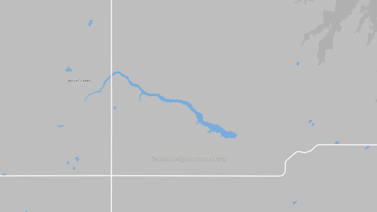 Walk Grade map of Mount Carmel, ND, walkable areas in green and car-dependent areas in red