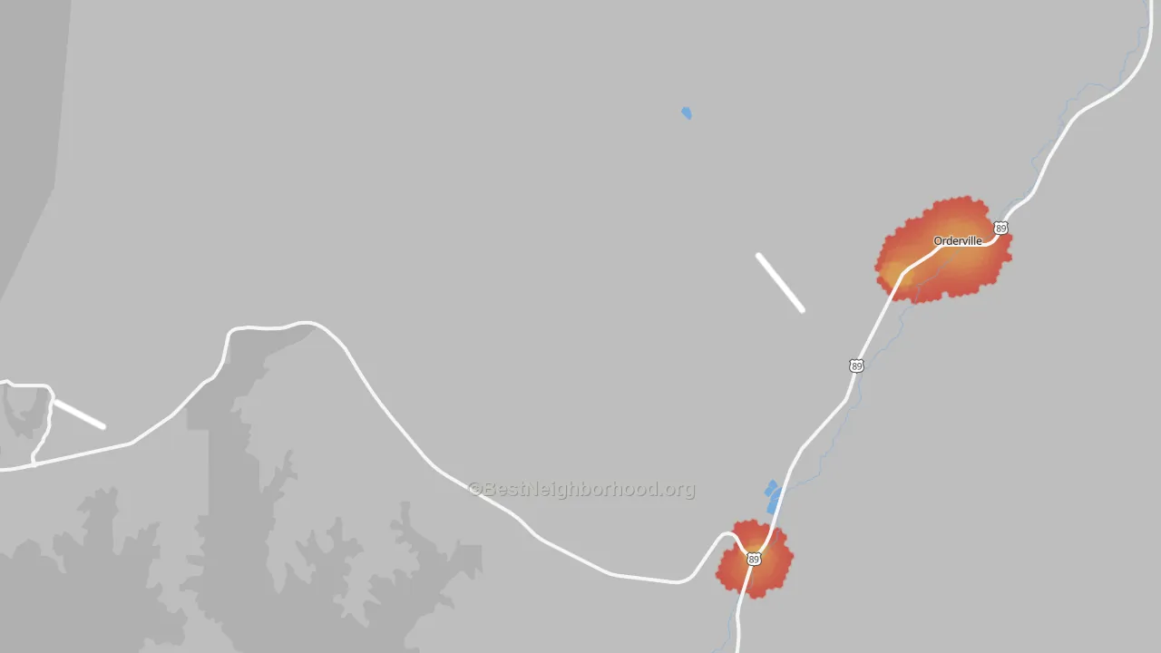 Walk Grade map of Mount Carmel, UT, walkable areas in green and car-dependent areas in red