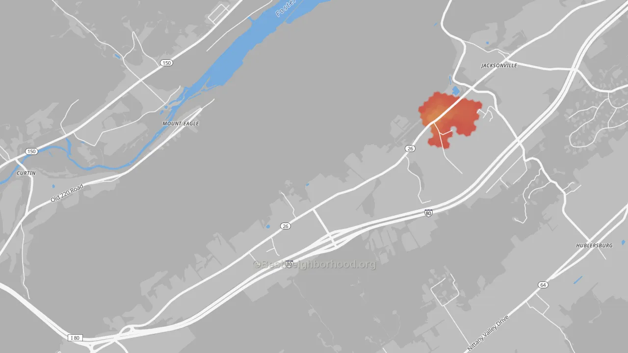 Walk Grade map of Mount Eagle, PA, walkable areas in green and car-dependent areas in red