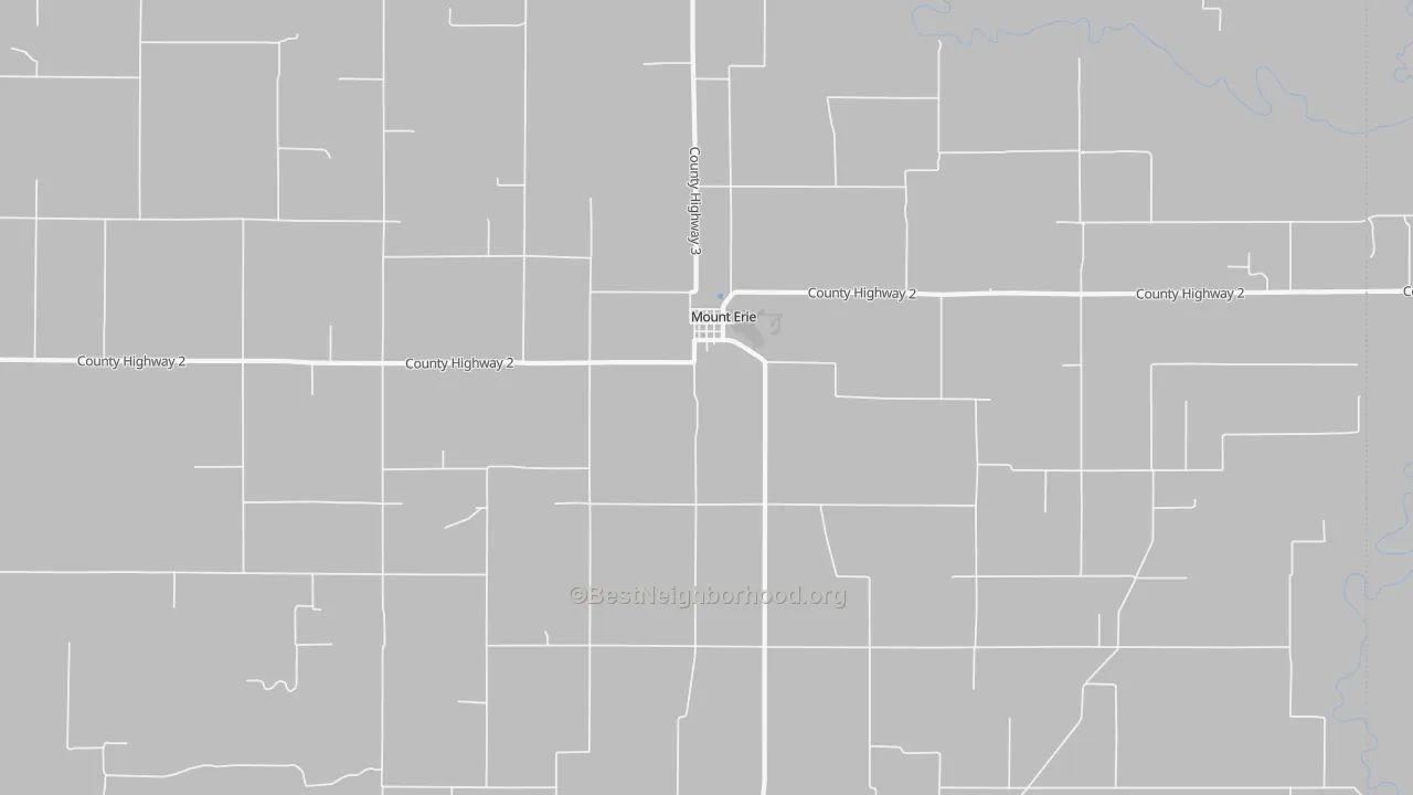 Walk Grade map of Mount Erie, IL, walkable areas in green and car-dependent areas in red