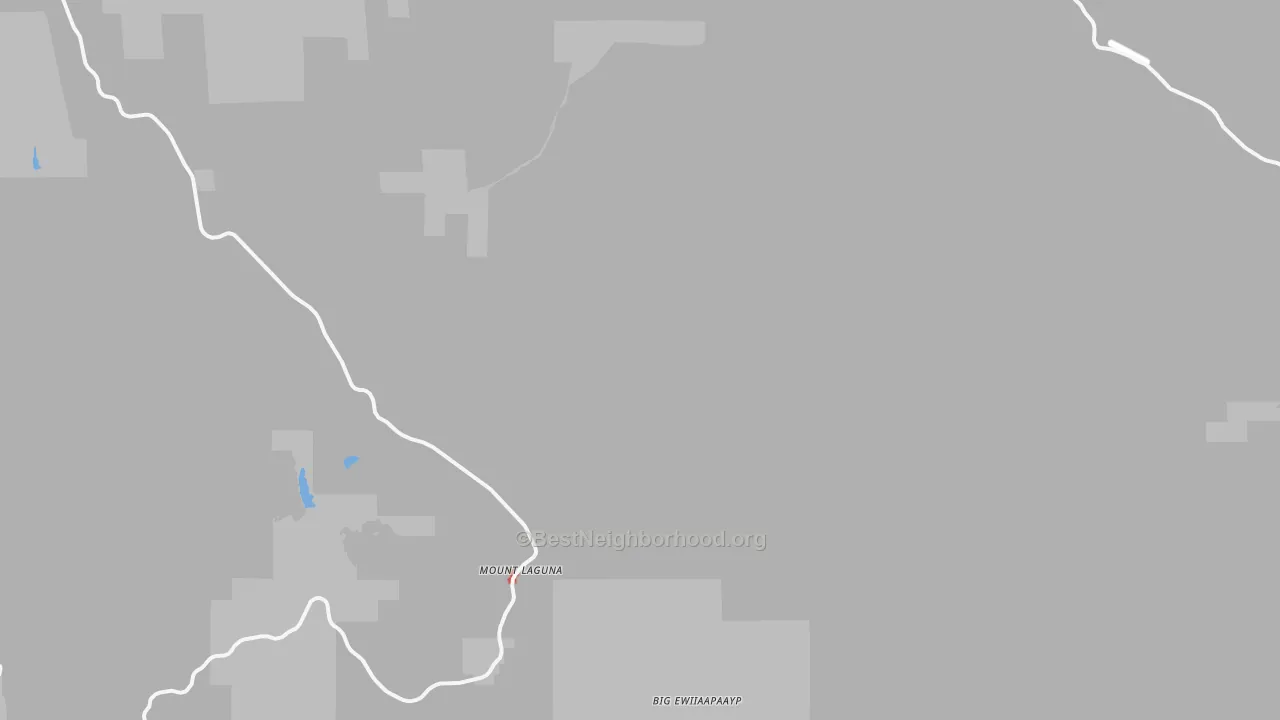 Walk Grade map of Mount Laguna, CA, walkable areas in green and car-dependent areas in red