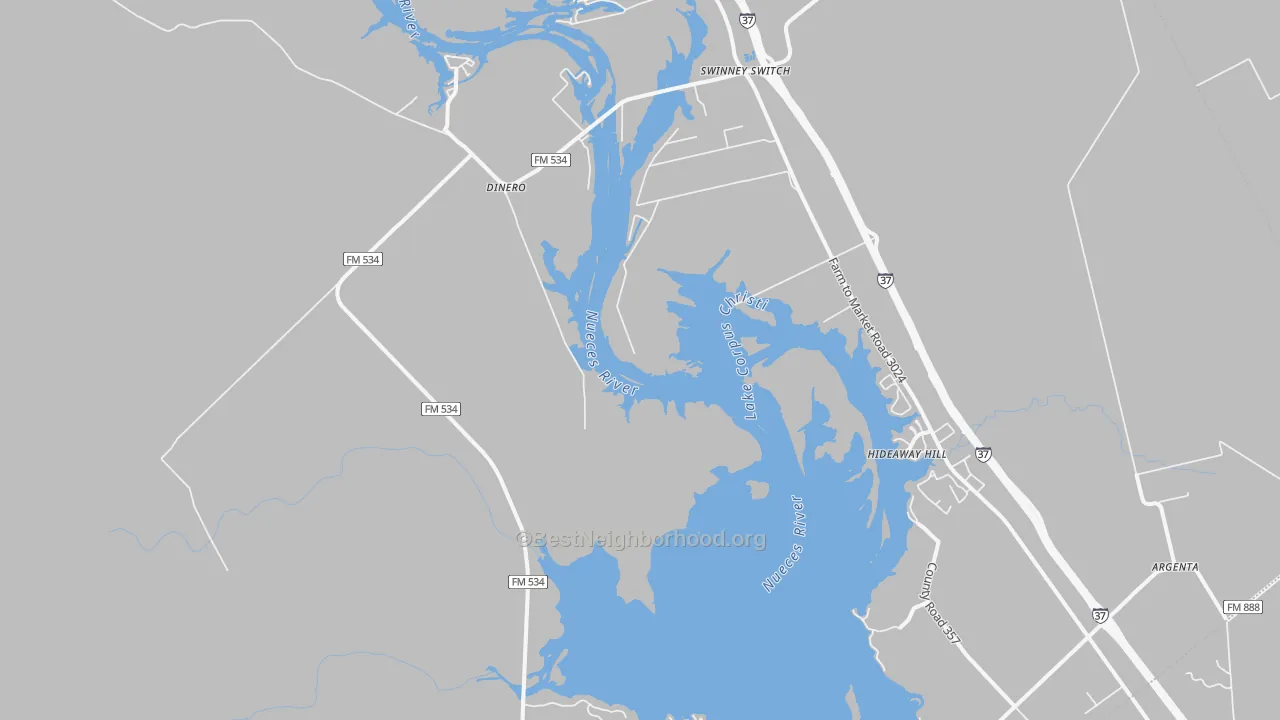 Walk Grade map of Mount Lucas, TX, walkable areas in green and car-dependent areas in red