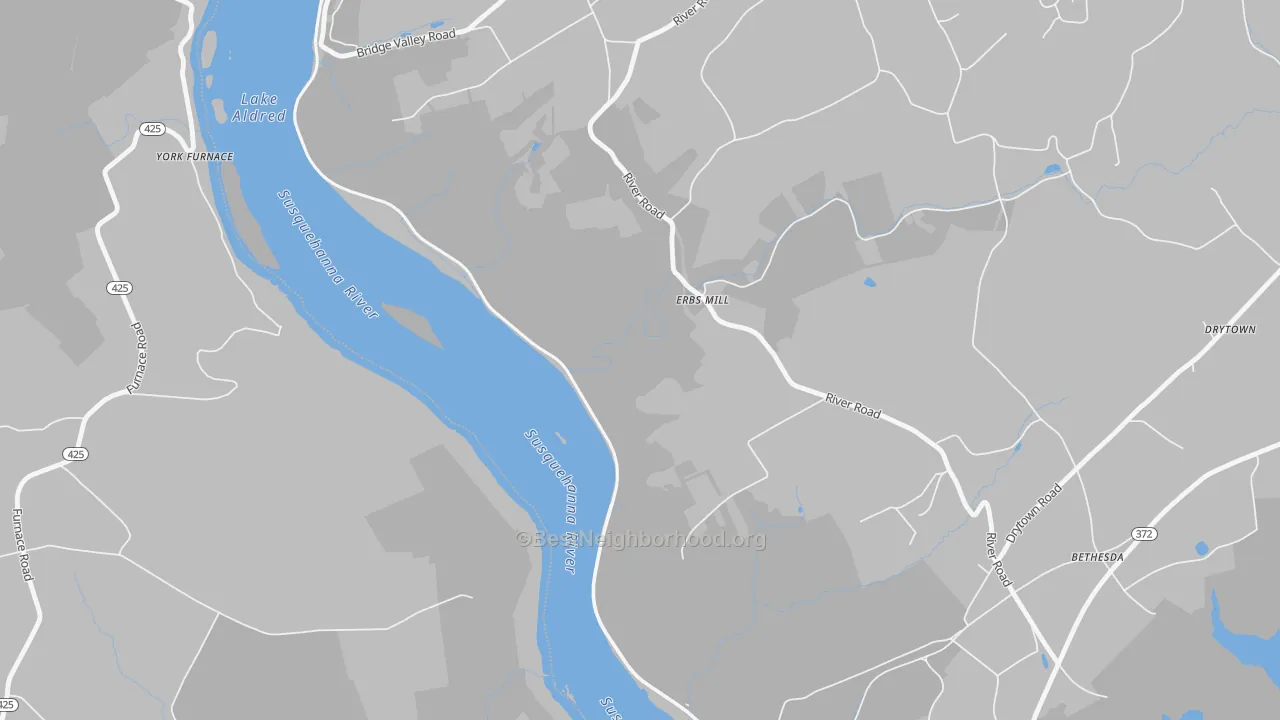 Walk Grade map of Mount Nebo, PA, walkable areas in green and car-dependent areas in red
