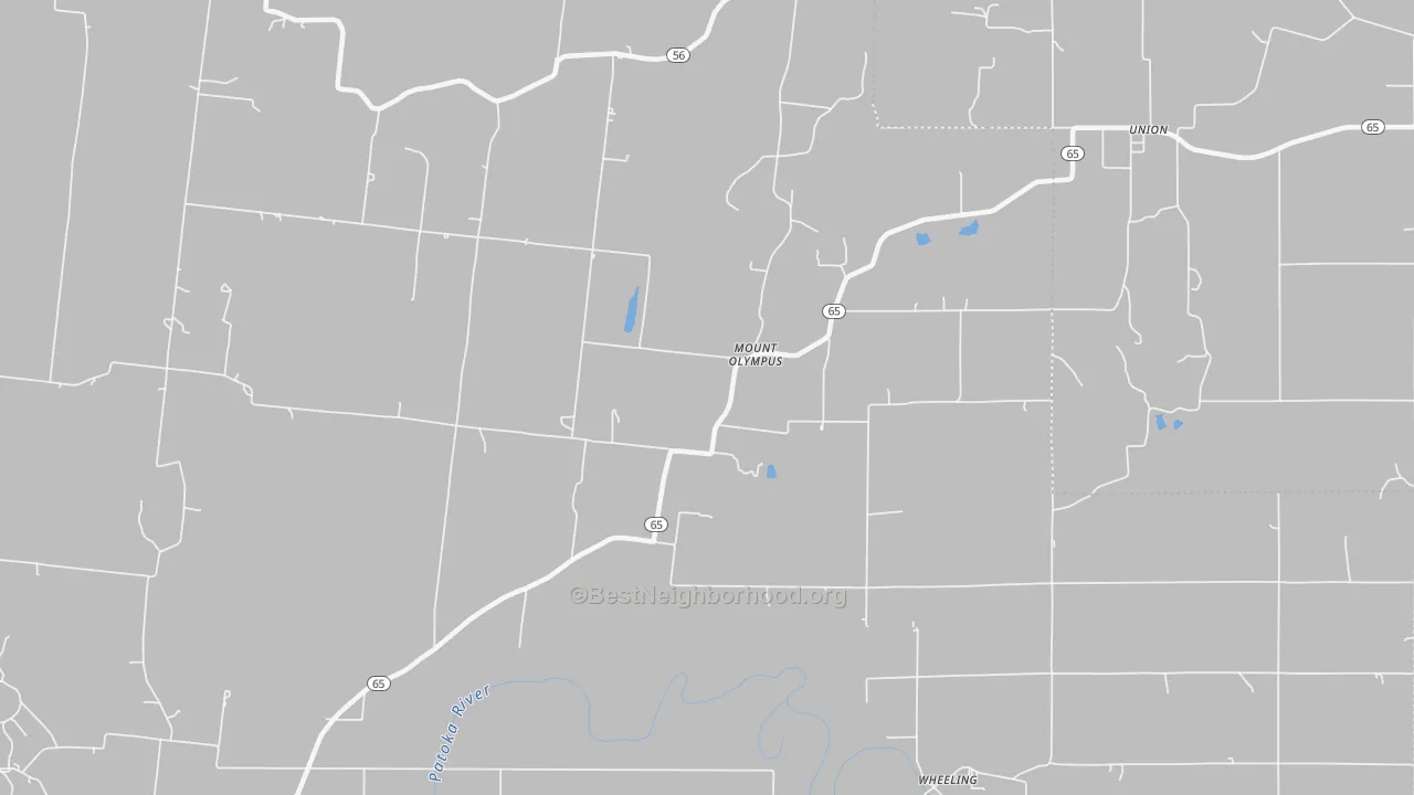 Walk Grade map of Mount Olympus, IN, walkable areas in green and car-dependent areas in red