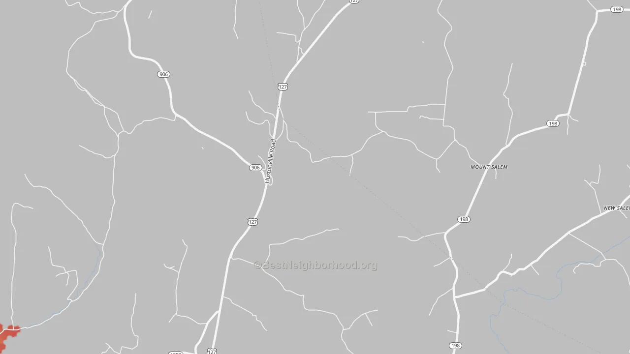 Walk Grade map of Mount Salem, KY, walkable areas in green and car-dependent areas in red