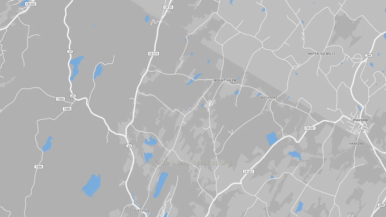 Walk Grade map of Mount Salem, NJ, walkable areas in green and car-dependent areas in red