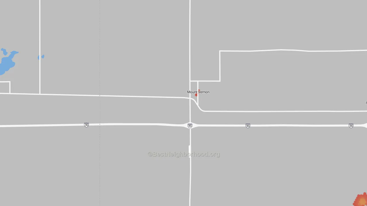Walk Grade map of Mount Vernon, SD, walkable areas in green and car-dependent areas in red
