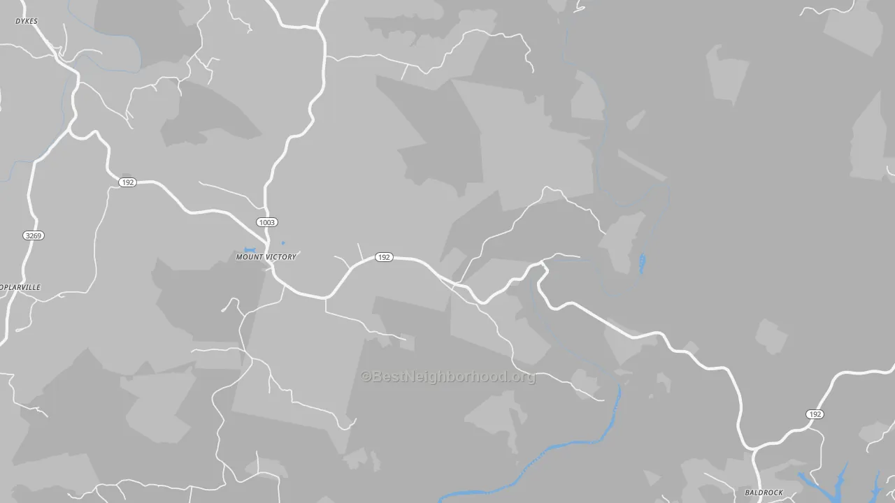 Walk Grade map of Mount Victory, KY, walkable areas in green and car-dependent areas in red