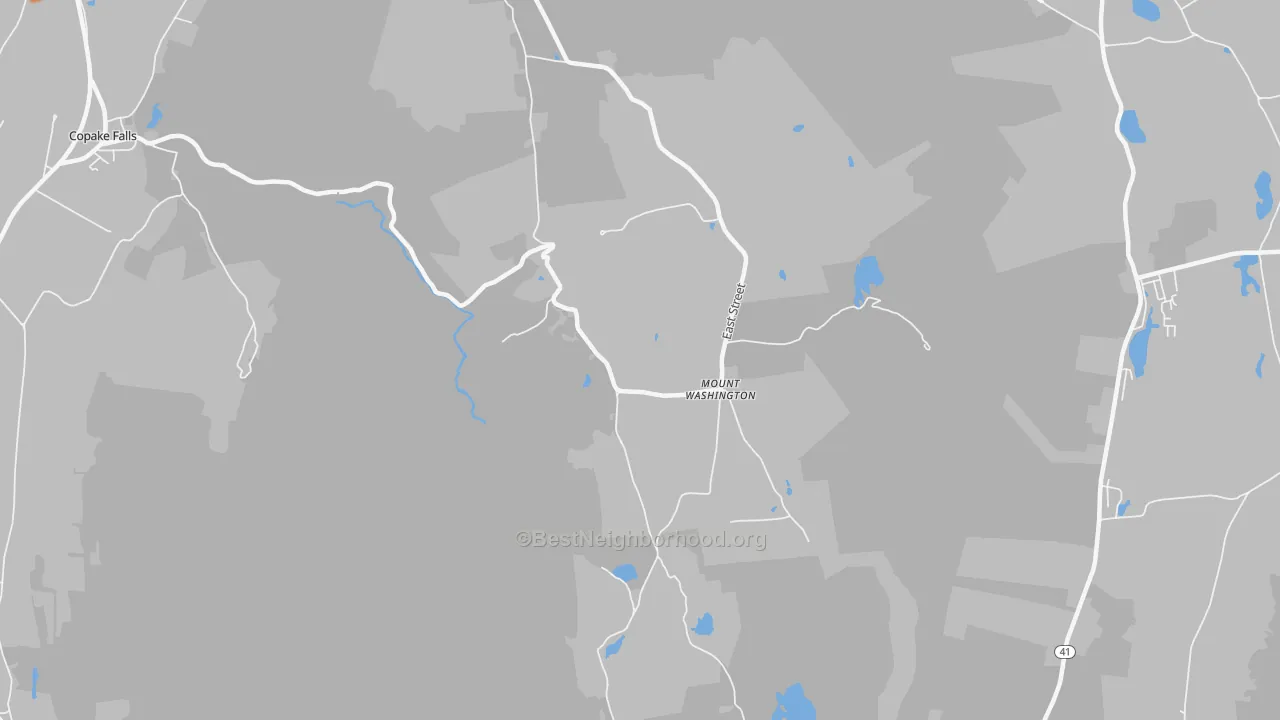 Walk Grade map of Mount Washington, MA, walkable areas in green and car-dependent areas in red