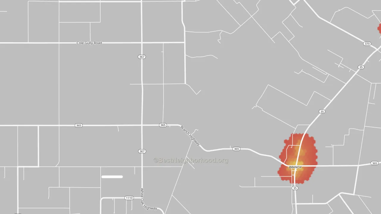 Walk Grade map of Mowata, LA, walkable areas in green and car-dependent areas in red
