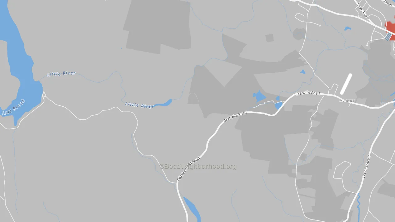 Walk Grade map of Mundale, MA, walkable areas in green and car-dependent areas in red