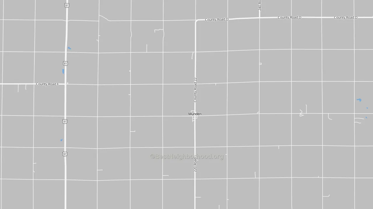 Walk Grade map of Munden, KS, walkable areas in green and car-dependent areas in red
