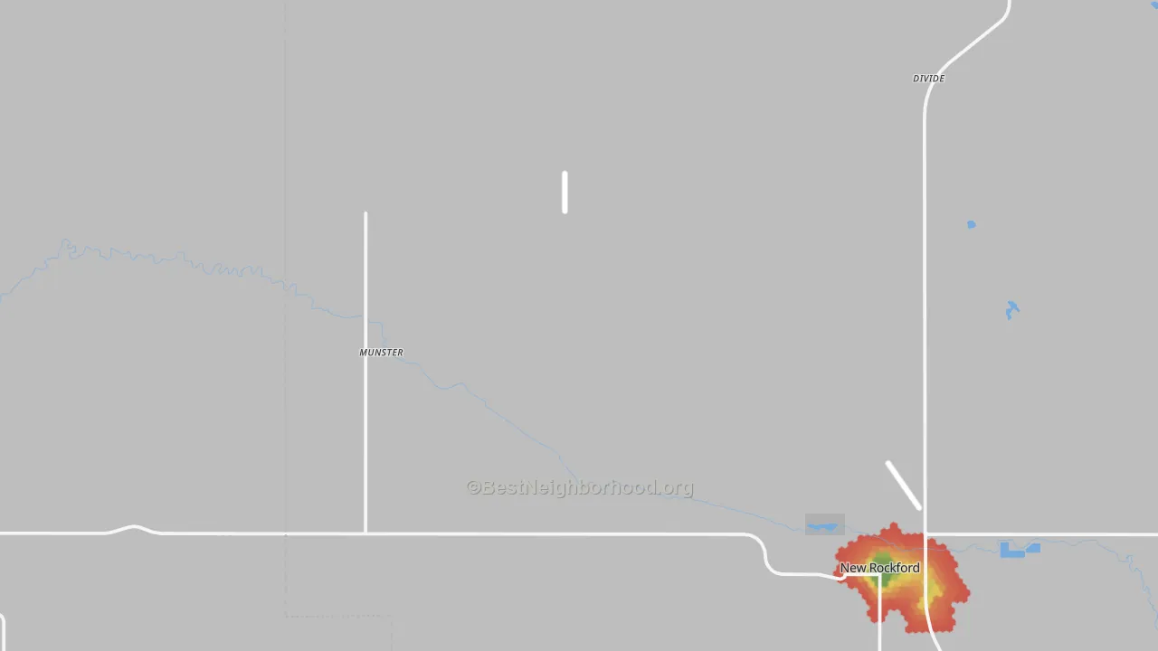 Walk Grade map of Munster, ND, walkable areas in green and car-dependent areas in red