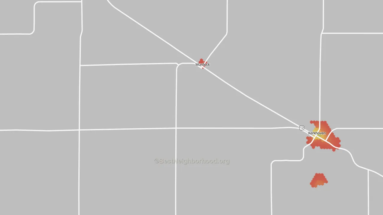 Walk Grade map of Murdock, MN, walkable areas in green and car-dependent areas in red