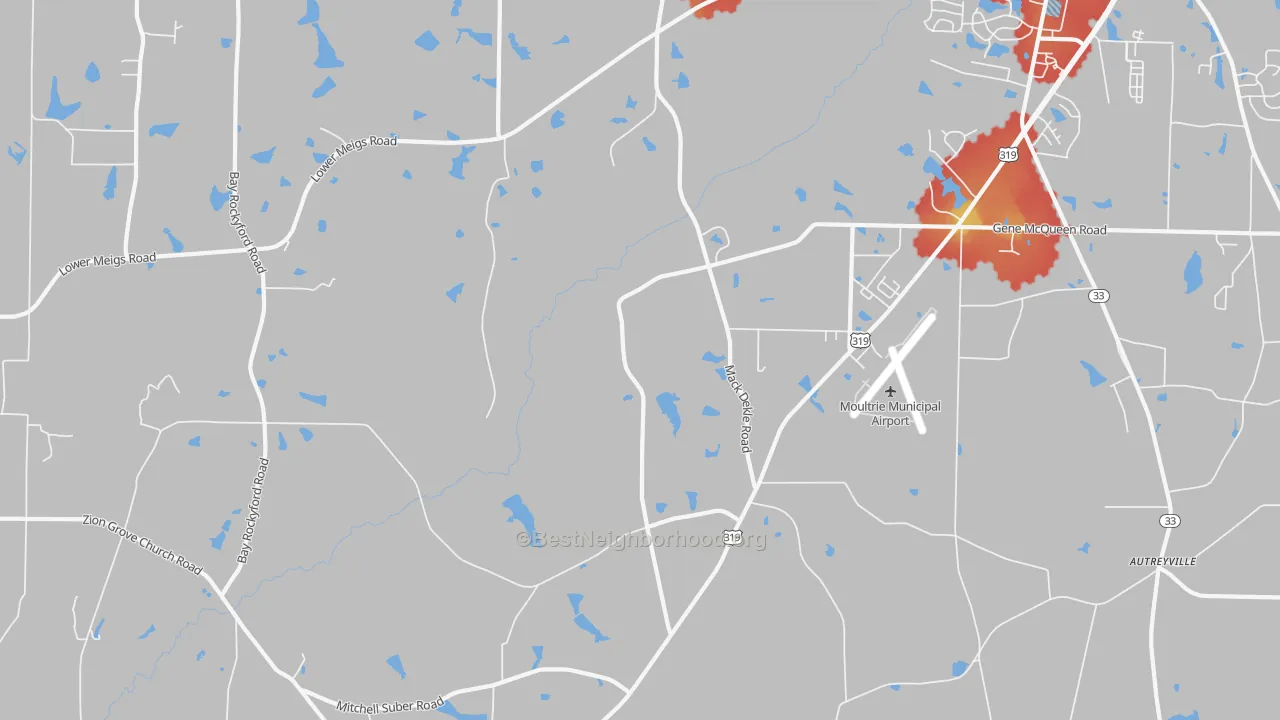 Walk Grade map of Murphy, GA, walkable areas in green and car-dependent areas in red