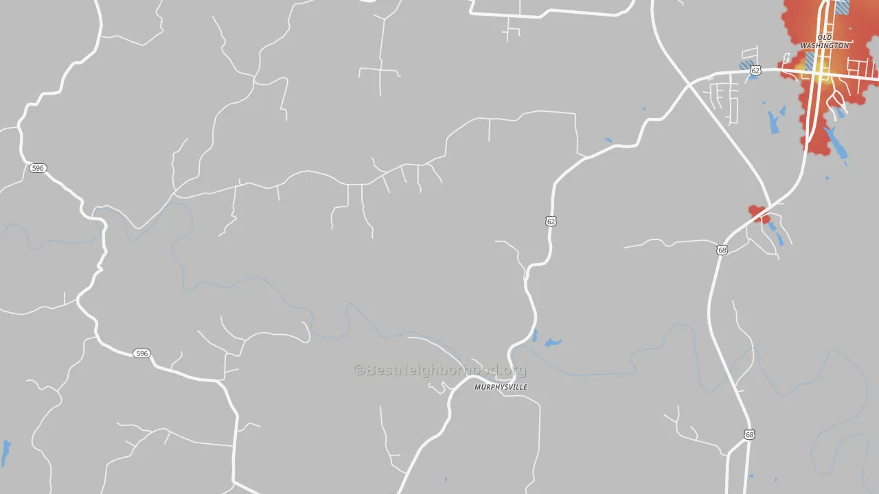 Walk Grade map of Murphysville, KY, walkable areas in green and car-dependent areas in red