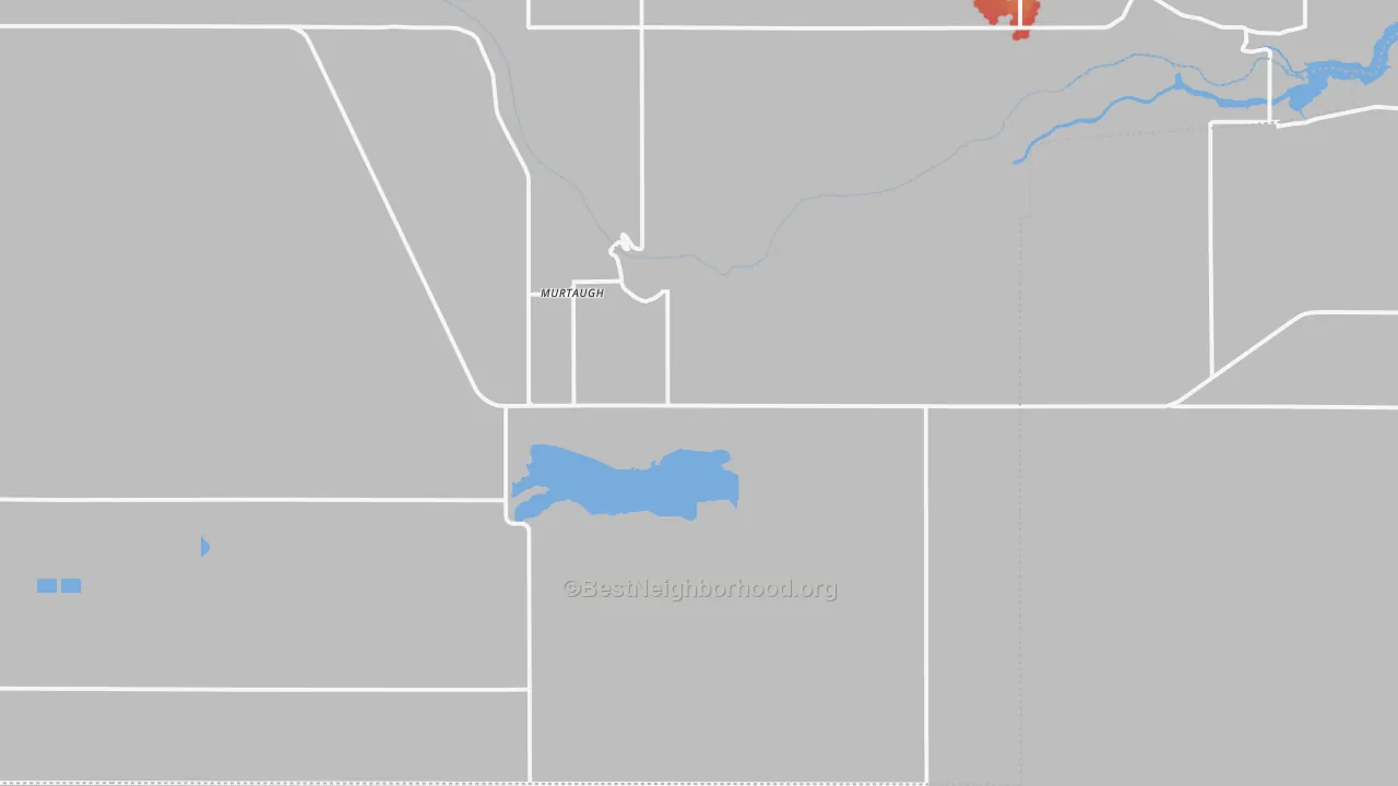 Walk Grade map of Murtaugh, ID, walkable areas in green and car-dependent areas in red