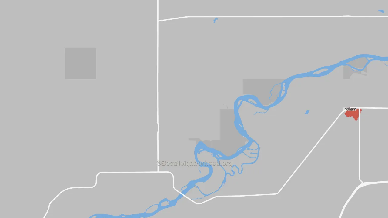 Walk Grade map of Myers, MT, walkable areas in green and car-dependent areas in red
