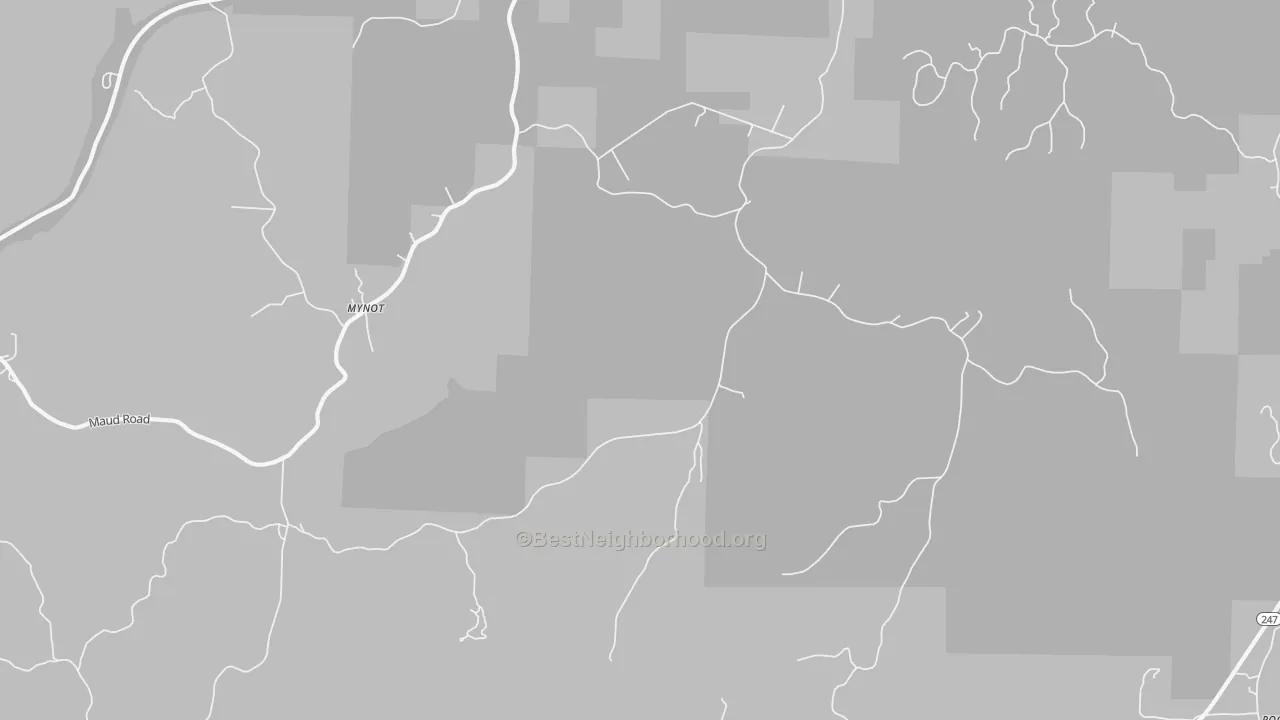 Walk Grade map of Mynot, AL, walkable areas in green and car-dependent areas in red