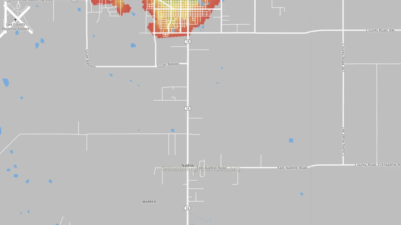 Walk Grade map of Nadine, NM, walkable areas in green and car-dependent areas in red