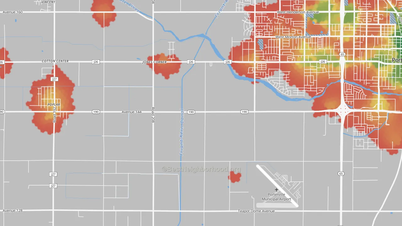 Walk Grade map of Nanceville, CA, walkable areas in green and car-dependent areas in red