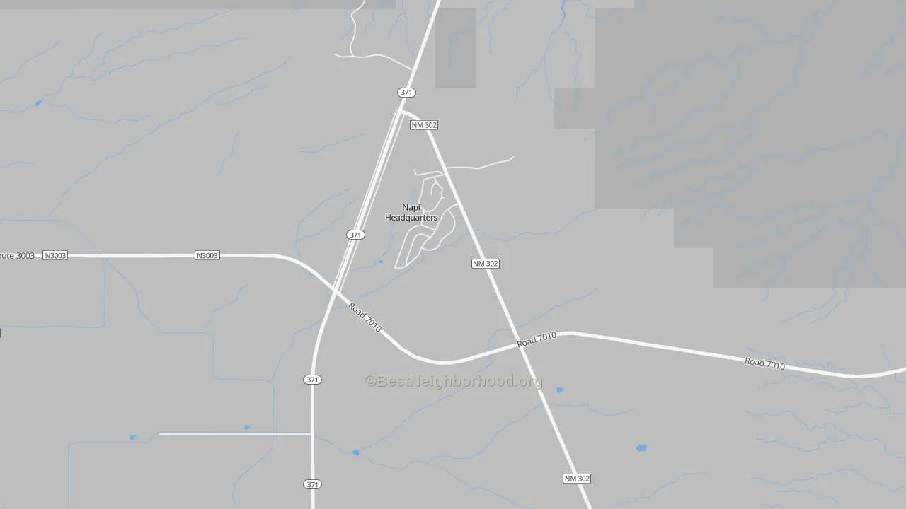 Walk Grade map of Napi Headquarters, NM, walkable areas in green and car-dependent areas in red
