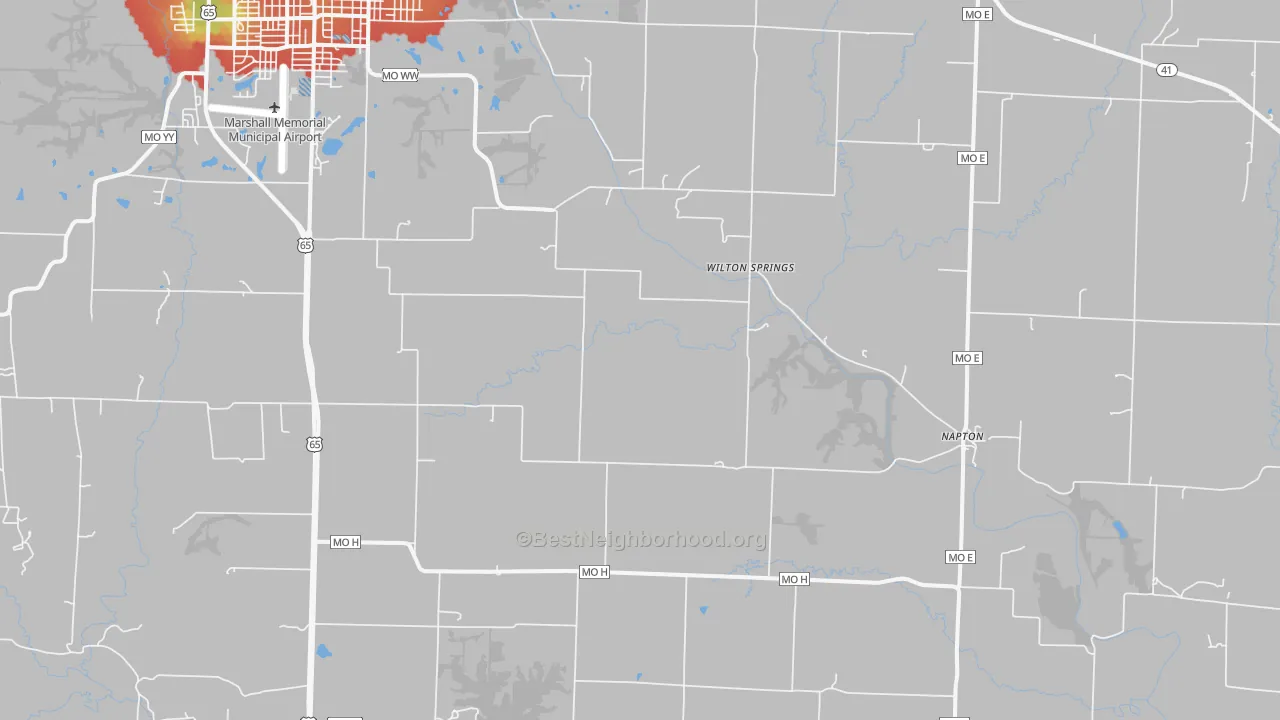 Walk Grade map of Napton, MO, walkable areas in green and car-dependent areas in red