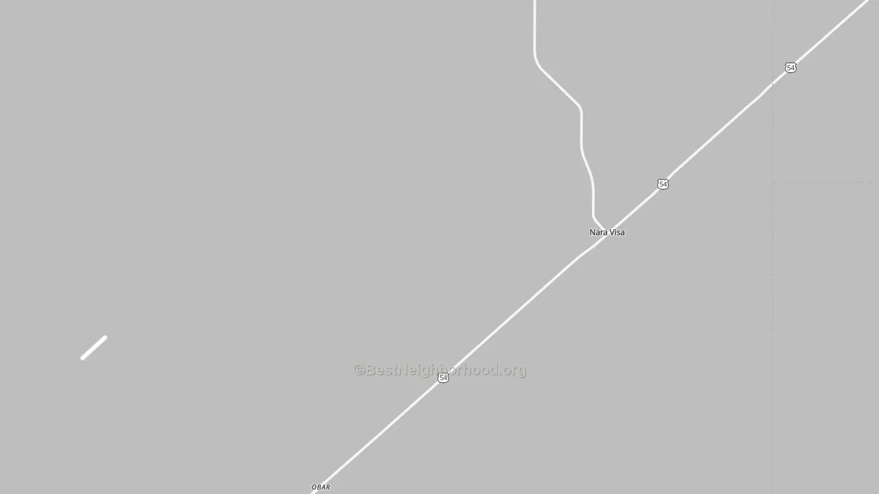 Walk Grade map of Nara Visa, NM, walkable areas in green and car-dependent areas in red