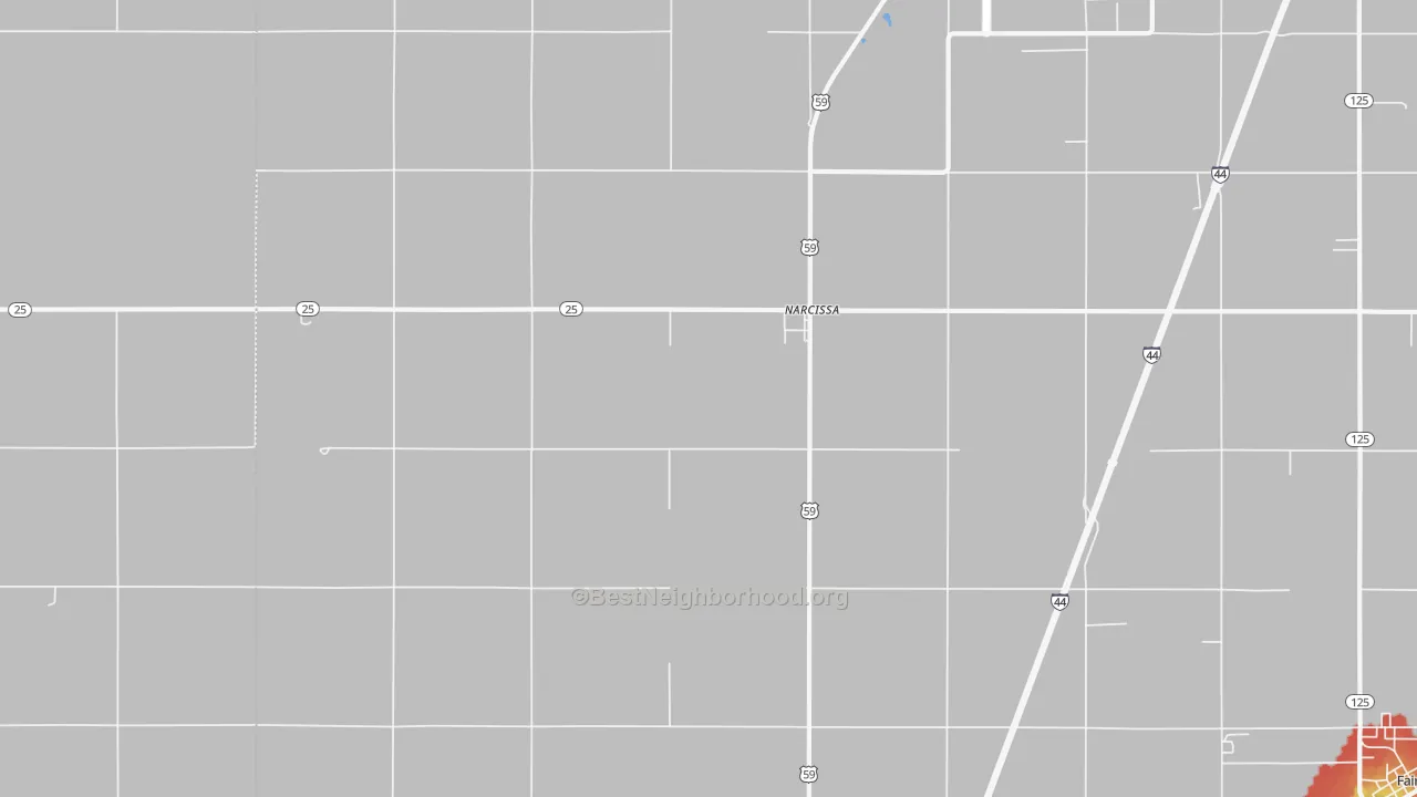 Walk Grade map of Narcissa, OK, walkable areas in green and car-dependent areas in red