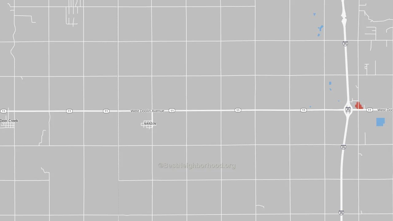 Walk Grade map of Nardin, OK, walkable areas in green and car-dependent areas in red