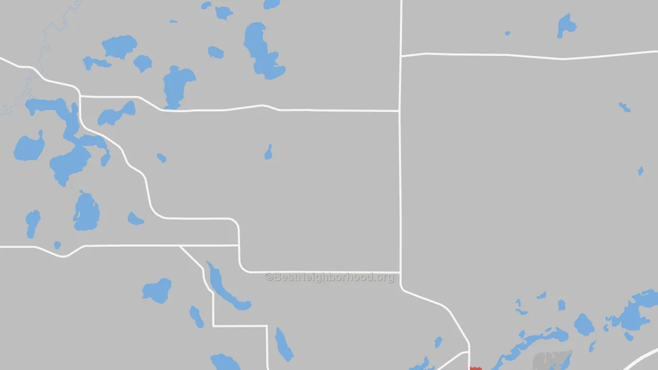 Walk Grade map of Nashwauk, MN, walkable areas in green and car-dependent areas in red