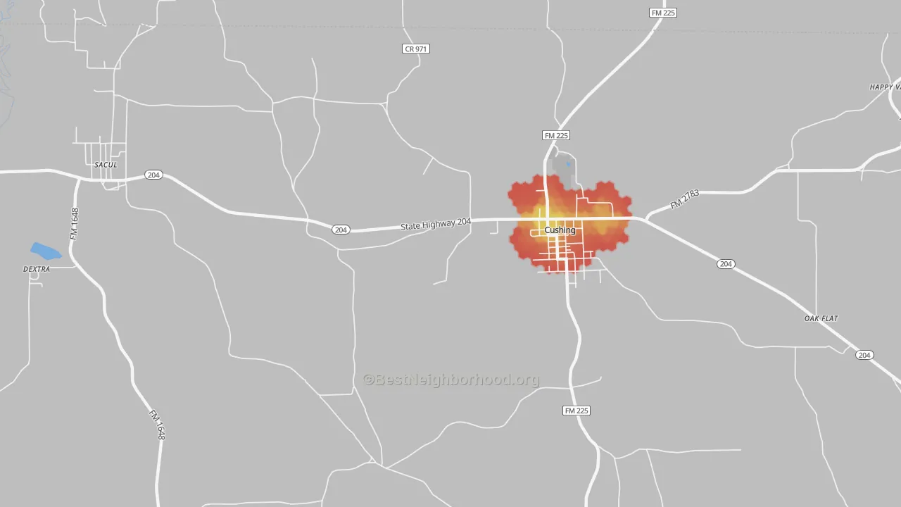 Walk Grade map of Nat, TX, walkable areas in green and car-dependent areas in red