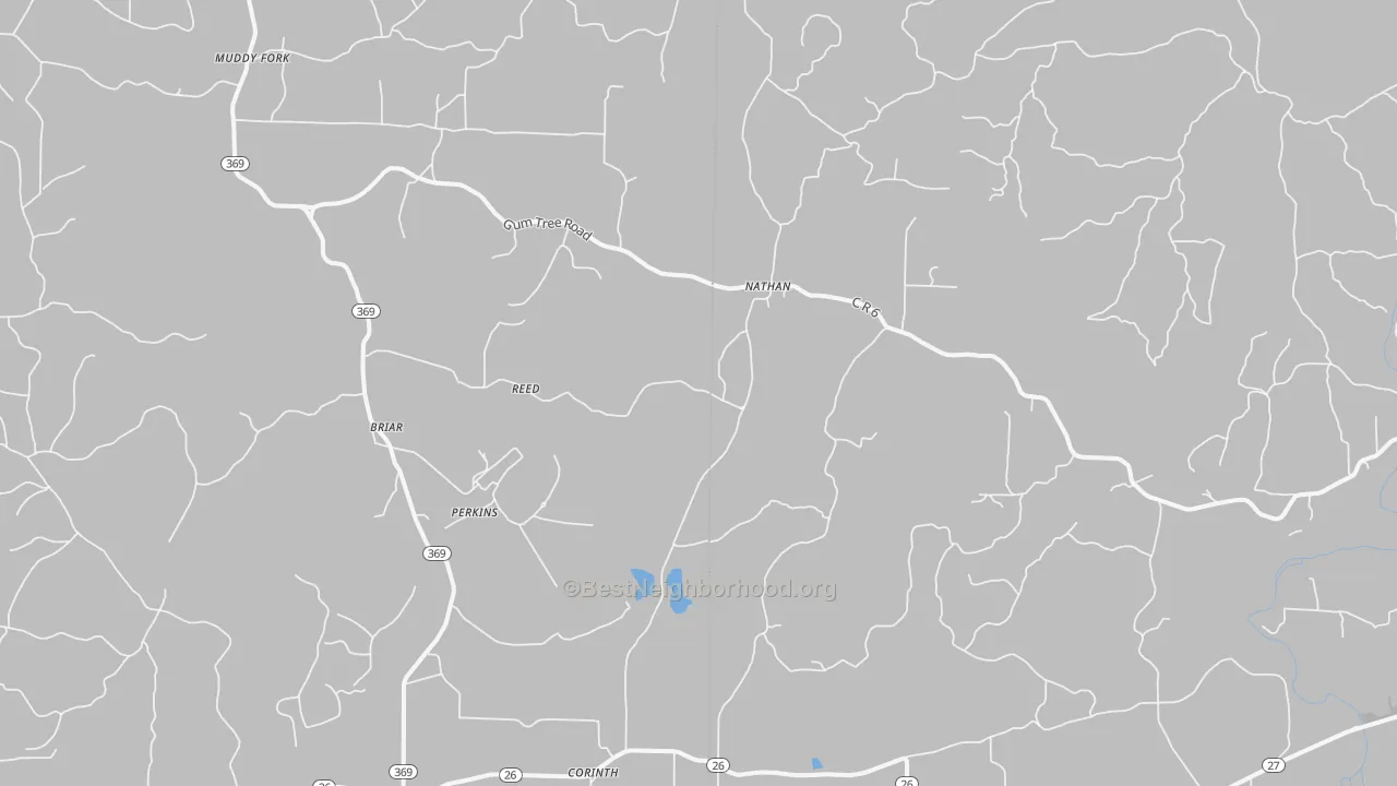 Walk Grade map of Nathan, AR, walkable areas in green and car-dependent areas in red