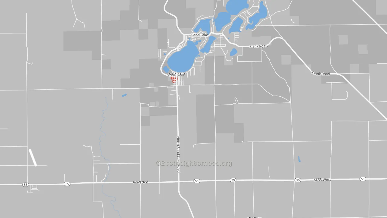 Walk Grade map of National City, MI, walkable areas in green and car-dependent areas in red
