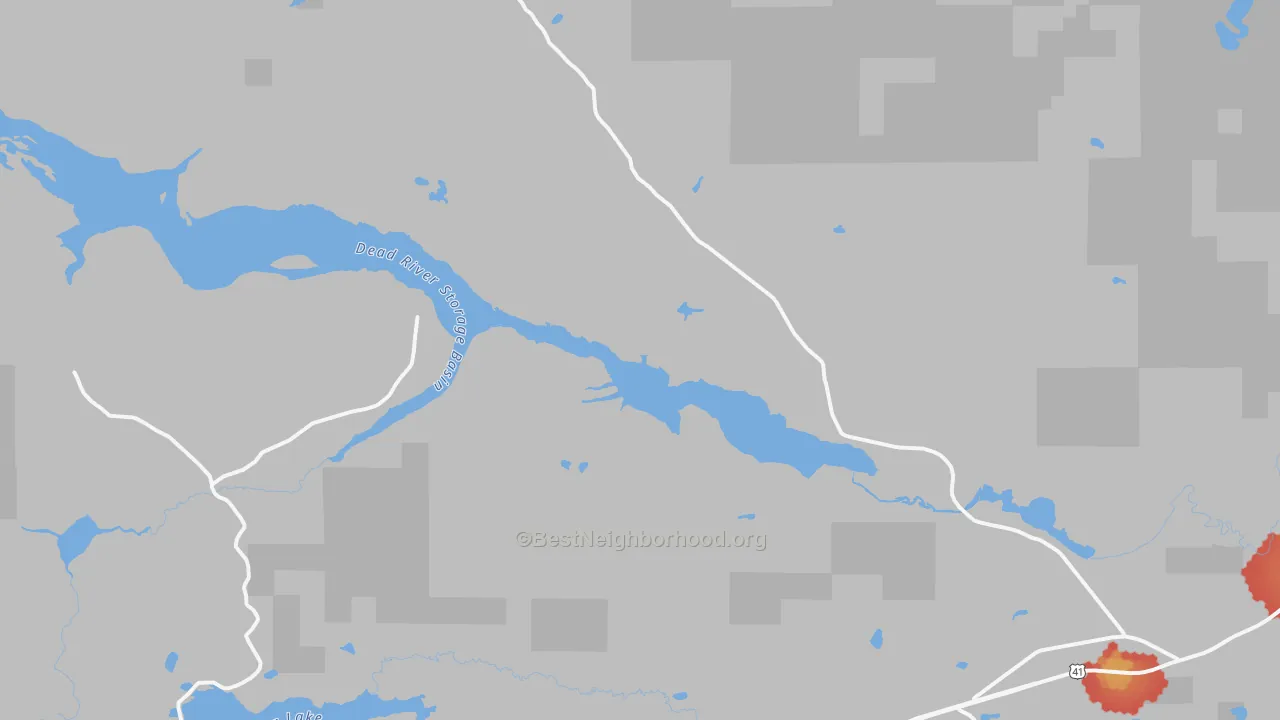 Walk Grade map of National Mine, MI, walkable areas in green and car-dependent areas in red