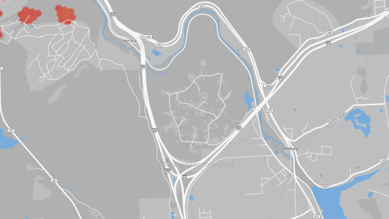 Walk Grade map of Nay Aug, PA, walkable areas in green and car-dependent areas in red