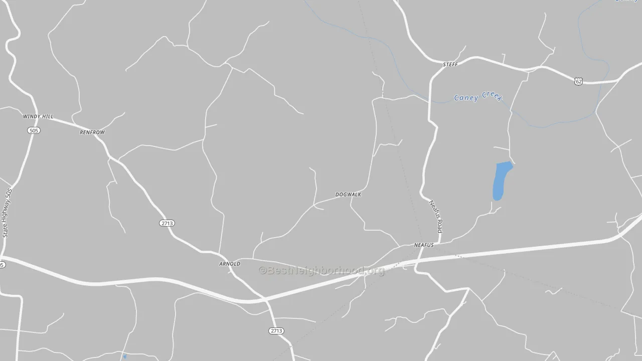 Walk Grade map of Neafus, KY, walkable areas in green and car-dependent areas in red