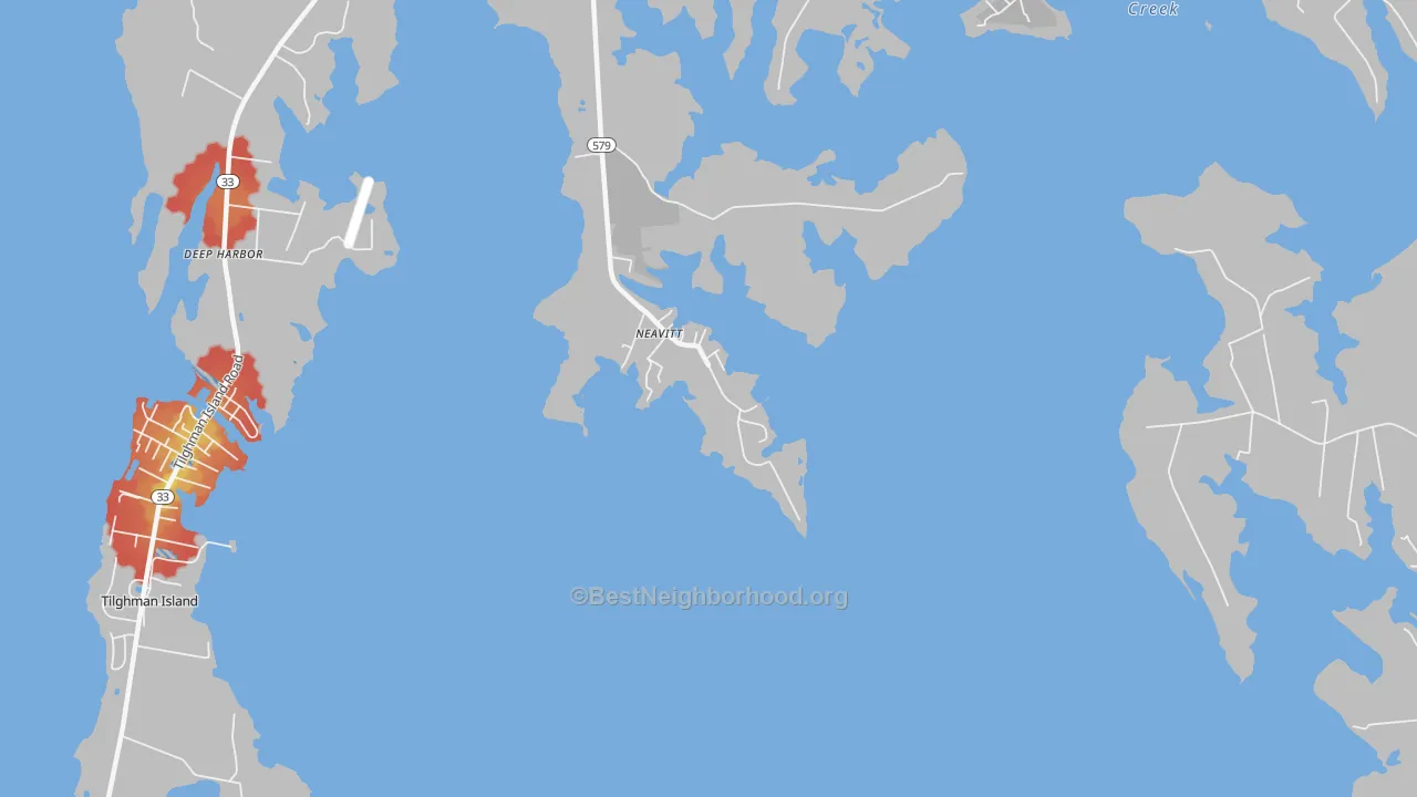 Walk Grade map of Neavitt, MD, walkable areas in green and car-dependent areas in red