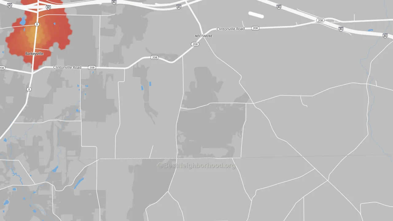 Walk Grade map of Nectarine, PA, walkable areas in green and car-dependent areas in red