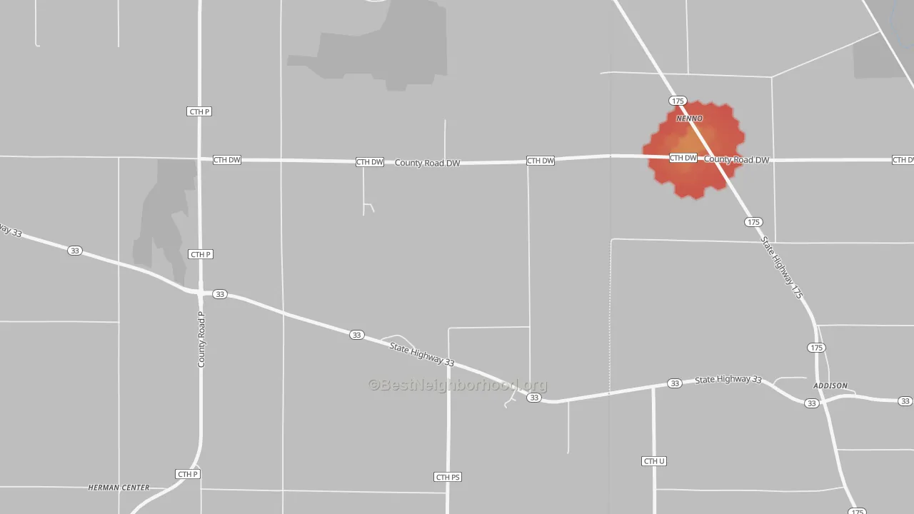 Walk Grade map of Nenno, WI, walkable areas in green and car-dependent areas in red