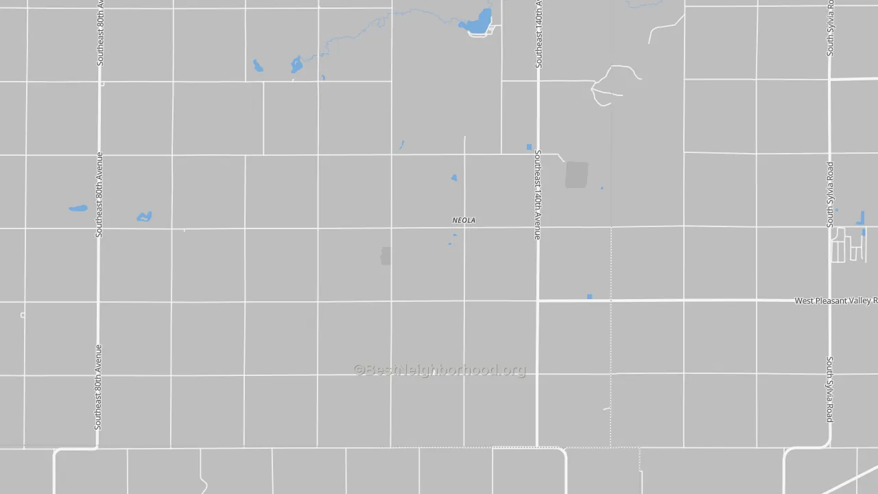 Walk Grade map of Neola, KS, walkable areas in green and car-dependent areas in red