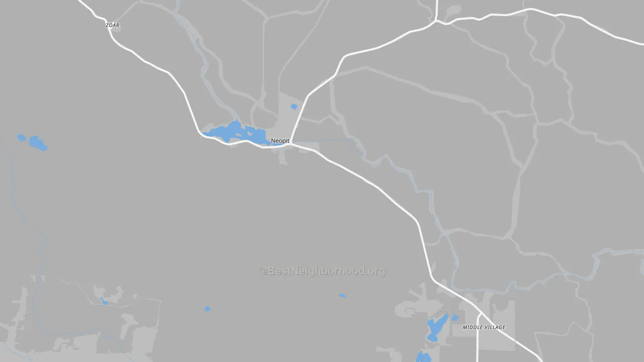 Walk Grade map of Neopit, WI, walkable areas in green and car-dependent areas in red