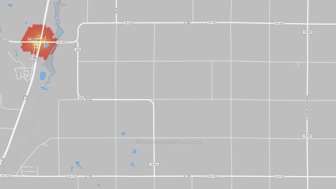 Walk Grade map of Neptune, IA, walkable areas in green and car-dependent areas in red
