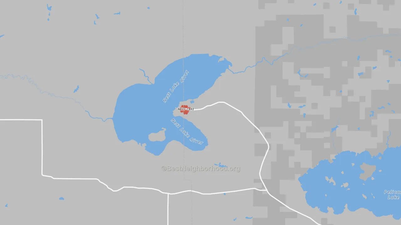 Walk Grade map of Nett Lake, MN, walkable areas in green and car-dependent areas in red