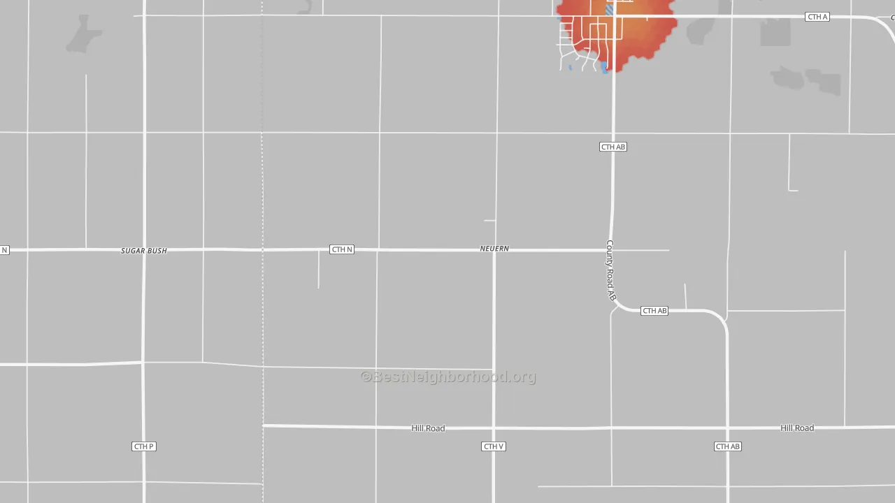 Walk Grade map of Neuern, WI, walkable areas in green and car-dependent areas in red