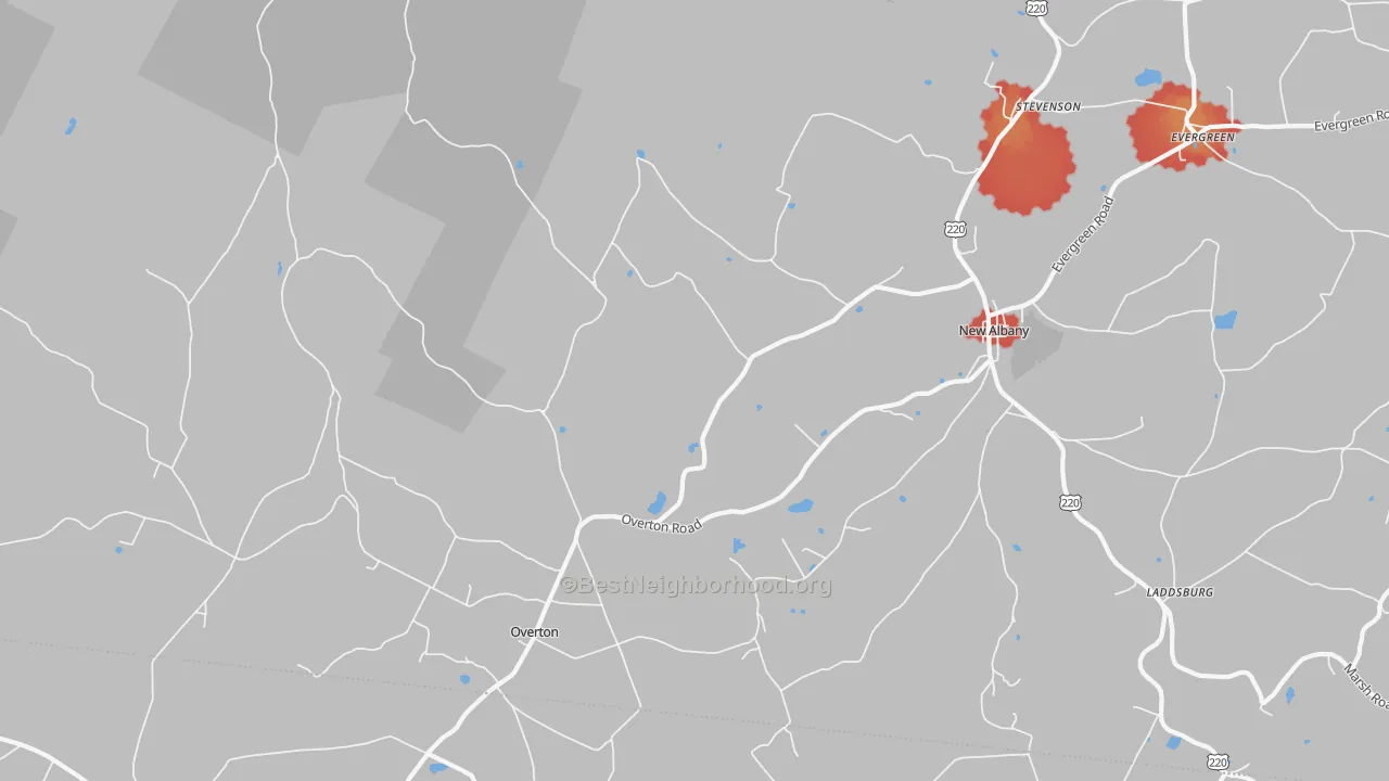 Walk Grade map of New Era, PA, walkable areas in green and car-dependent areas in red