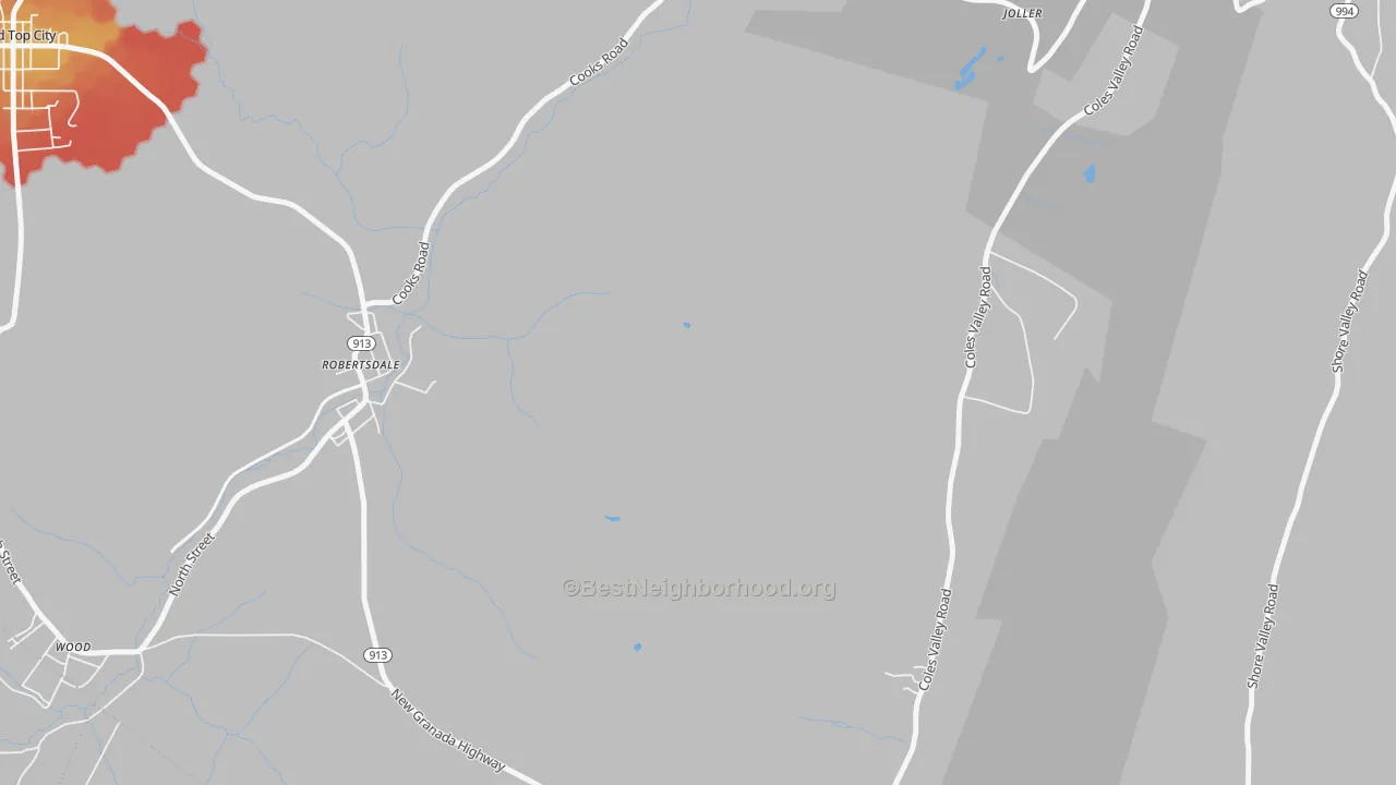 Walk Grade map of New Grenada, PA, walkable areas in green and car-dependent areas in red
