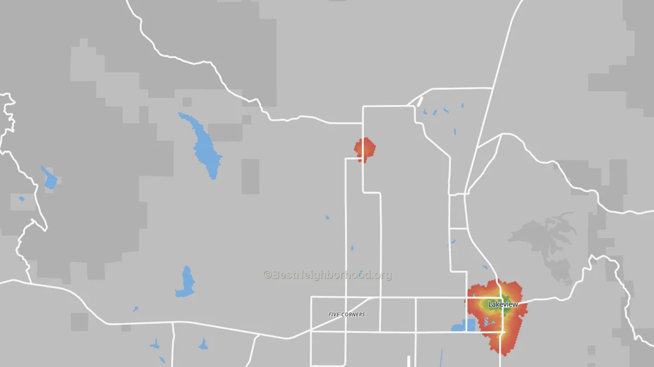 Walk Grade map of New Idaho, OR, walkable areas in green and car-dependent areas in red